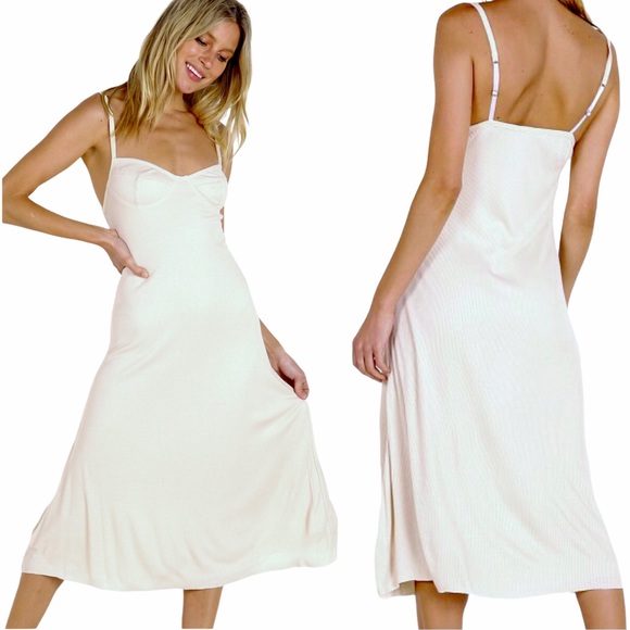 {Indah} Little Lies Bustier Ribbed Midi Slip Dress - Picture 2 of 8